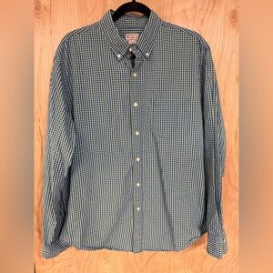 J Crew Men's Long Sleeve Green/Blue Gingham Button Shirt Size Large
